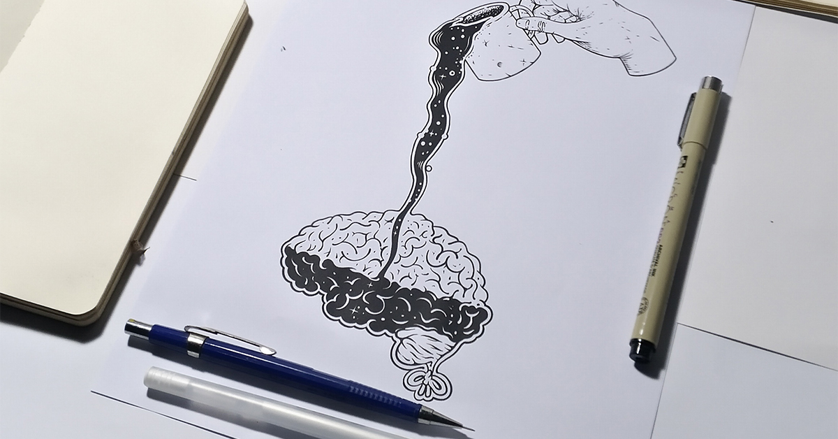 Ilustrasi Pour In It karya Mas Mool untuk Dalam Kopi bertajuk Tuhan Menuangkan Logika di Dalamnya Tuhan Menuangkan Logika di Dalamnya.