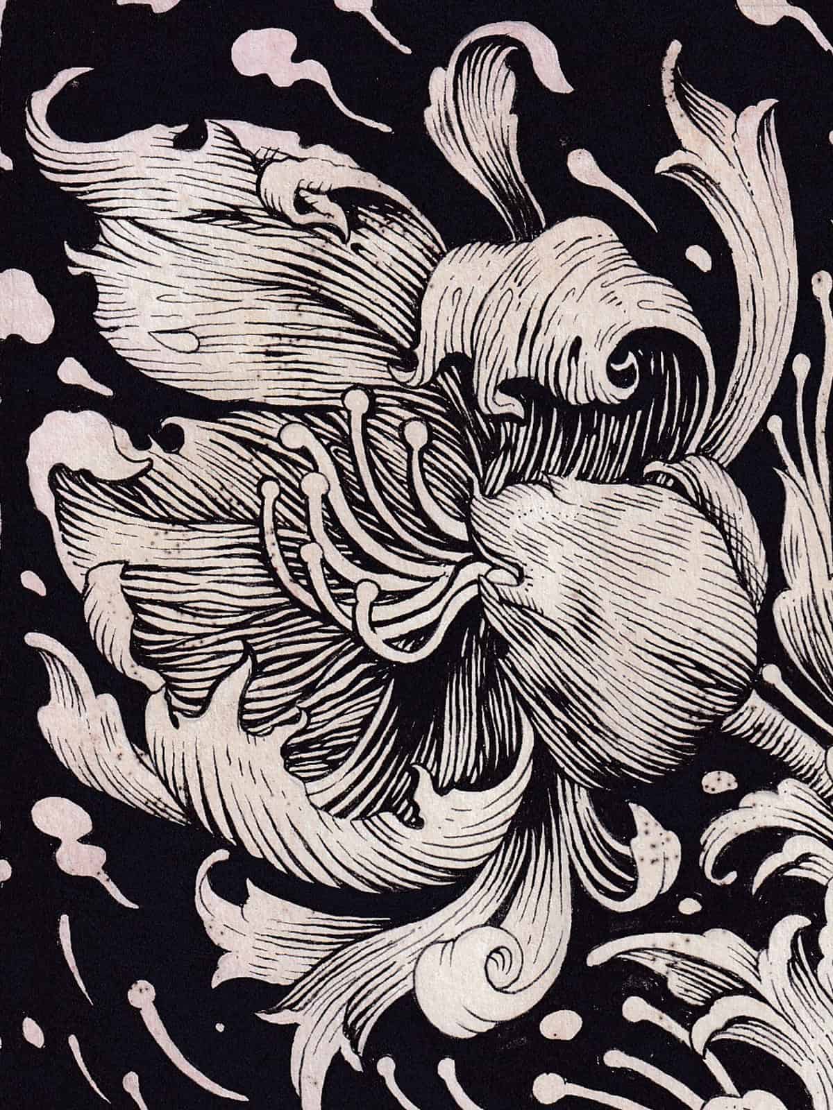 Detail ilustrasi 'Flow on Monday' karya Mas Mool, 2024, menampilkan close-up.