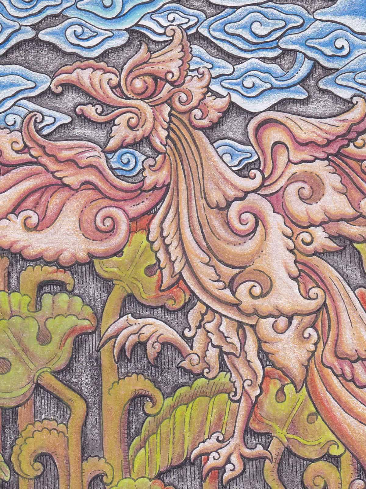 Detail ilustrasi 'Jago' karya Mas Mool, 2022, menampilkan close-up.