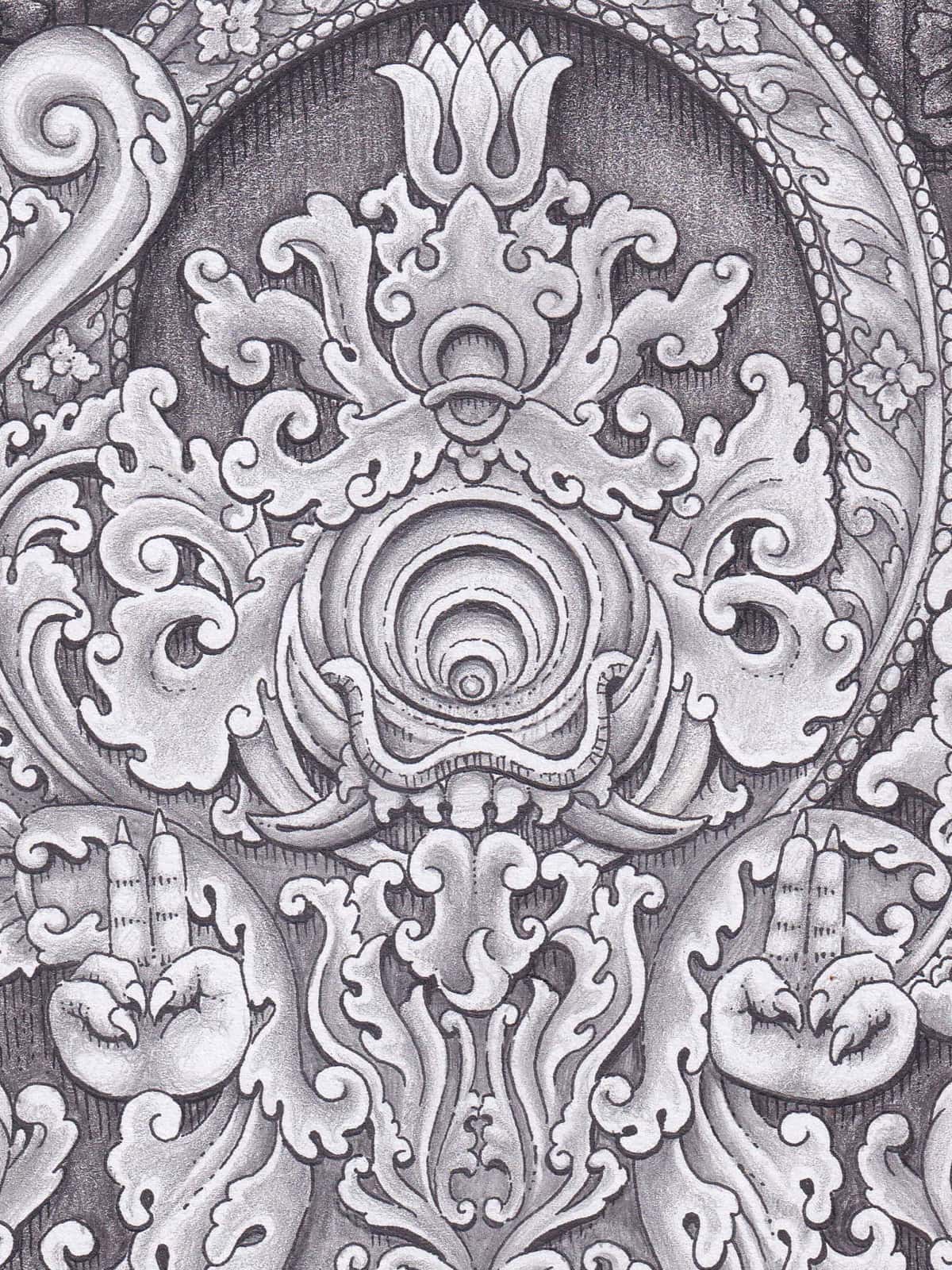 Detail ilustrasi 'Kala Eka Caksu' karya Mas Mool, 2022, menampilkan close-up.