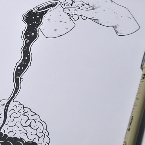 Detail ilustrasi 'Pour In It' karya Mas Mool, 2015, menampilkan close-up.