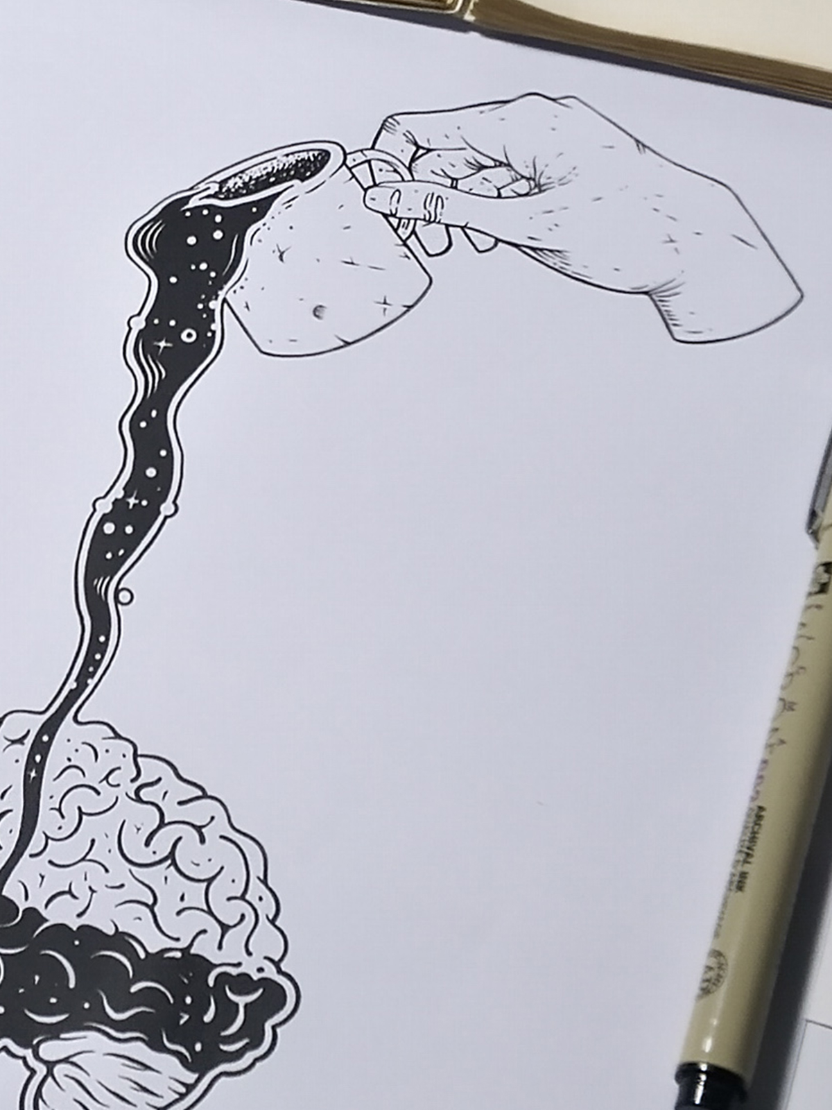 Detail ilustrasi 'Pour In It' karya Mas Mool, 2015, menampilkan close-up.