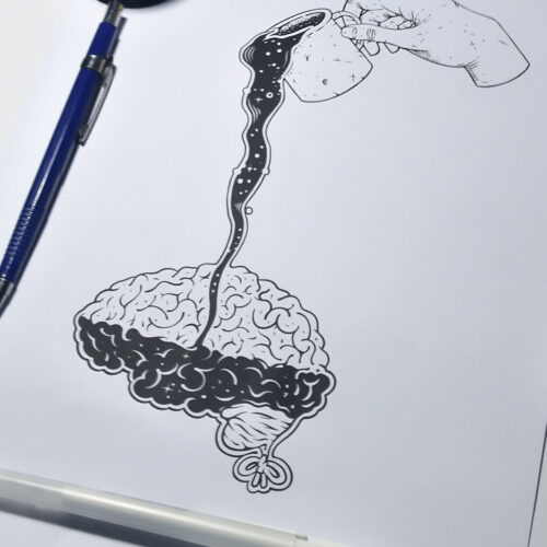 Ilustrasi tinta karya Mas Mool berjudul 'Por In It' (2015)