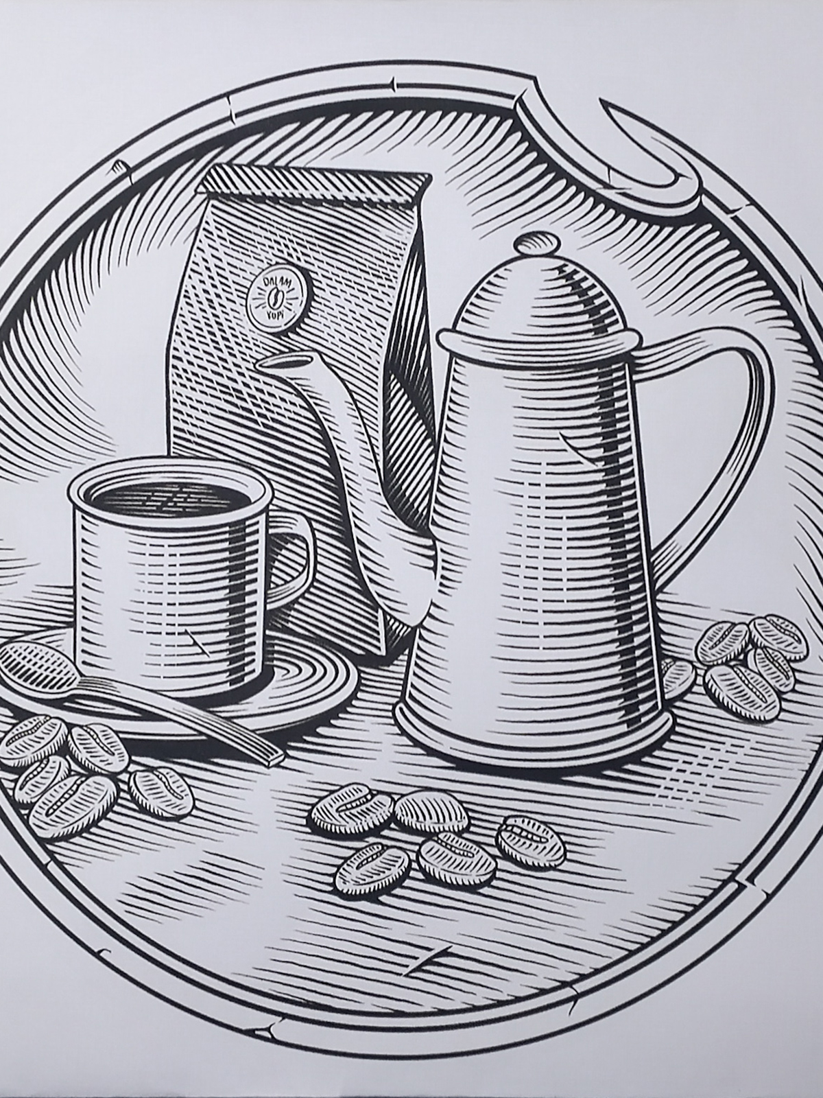 Detail ilustrasi 'Toebroek Haritage' karya Mas Mool, 2021, menampilkan close-up.