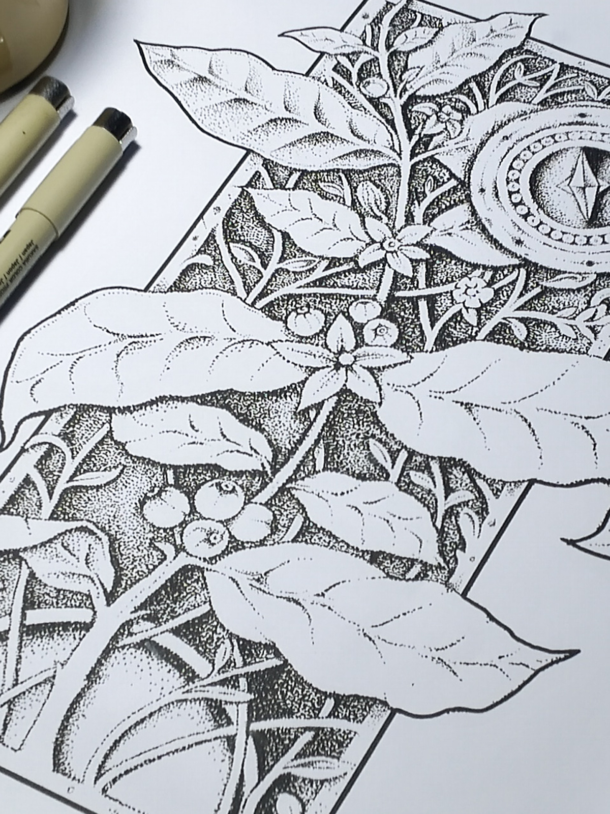 Detail ilustrasi 'Tumbuh' karya Mas Mool, 2018, menampilkan close-up.
