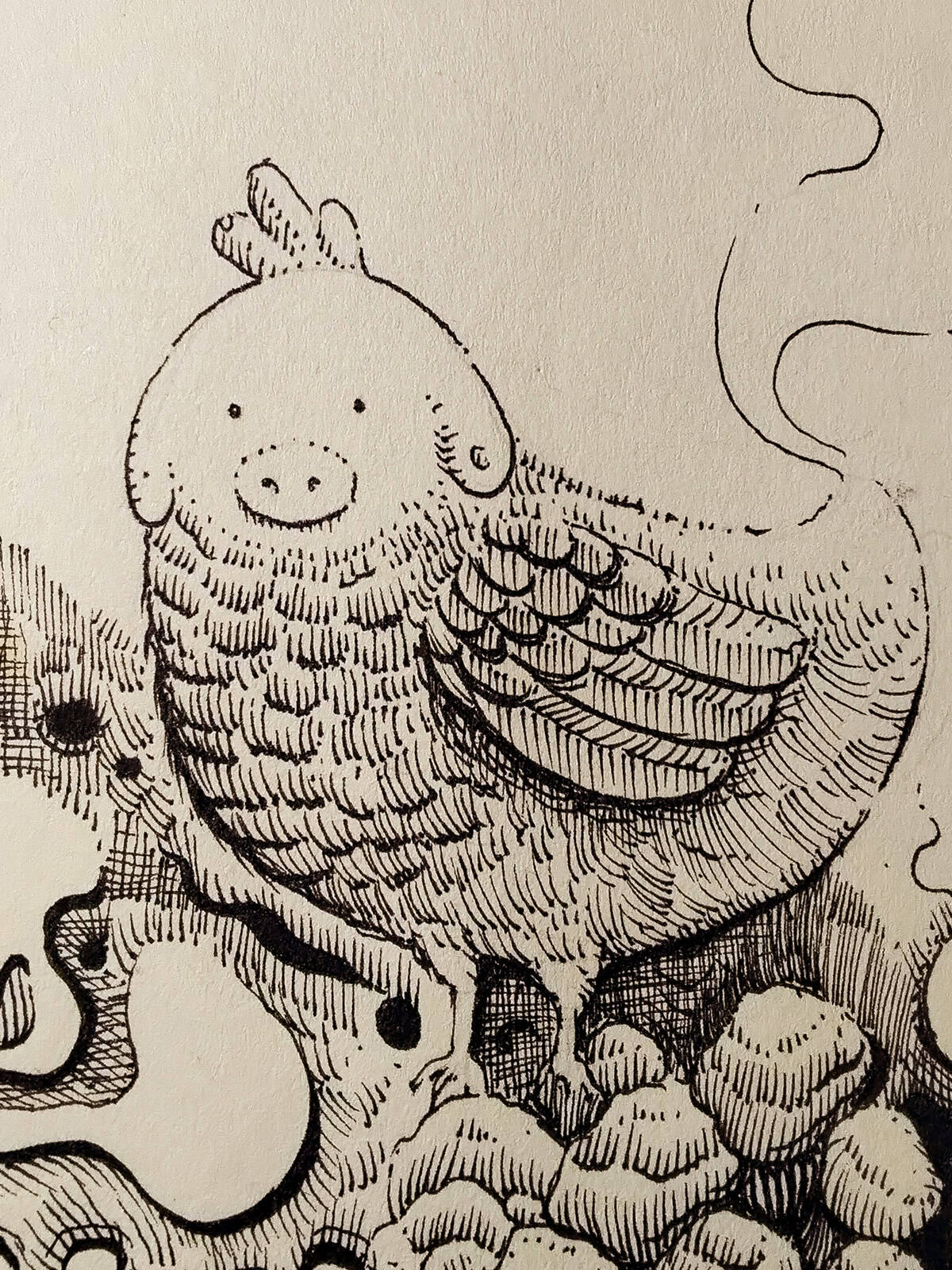 Detail ilustrasi 'Bayam' karya Mas Mool, 2022, menampilkan close-up.