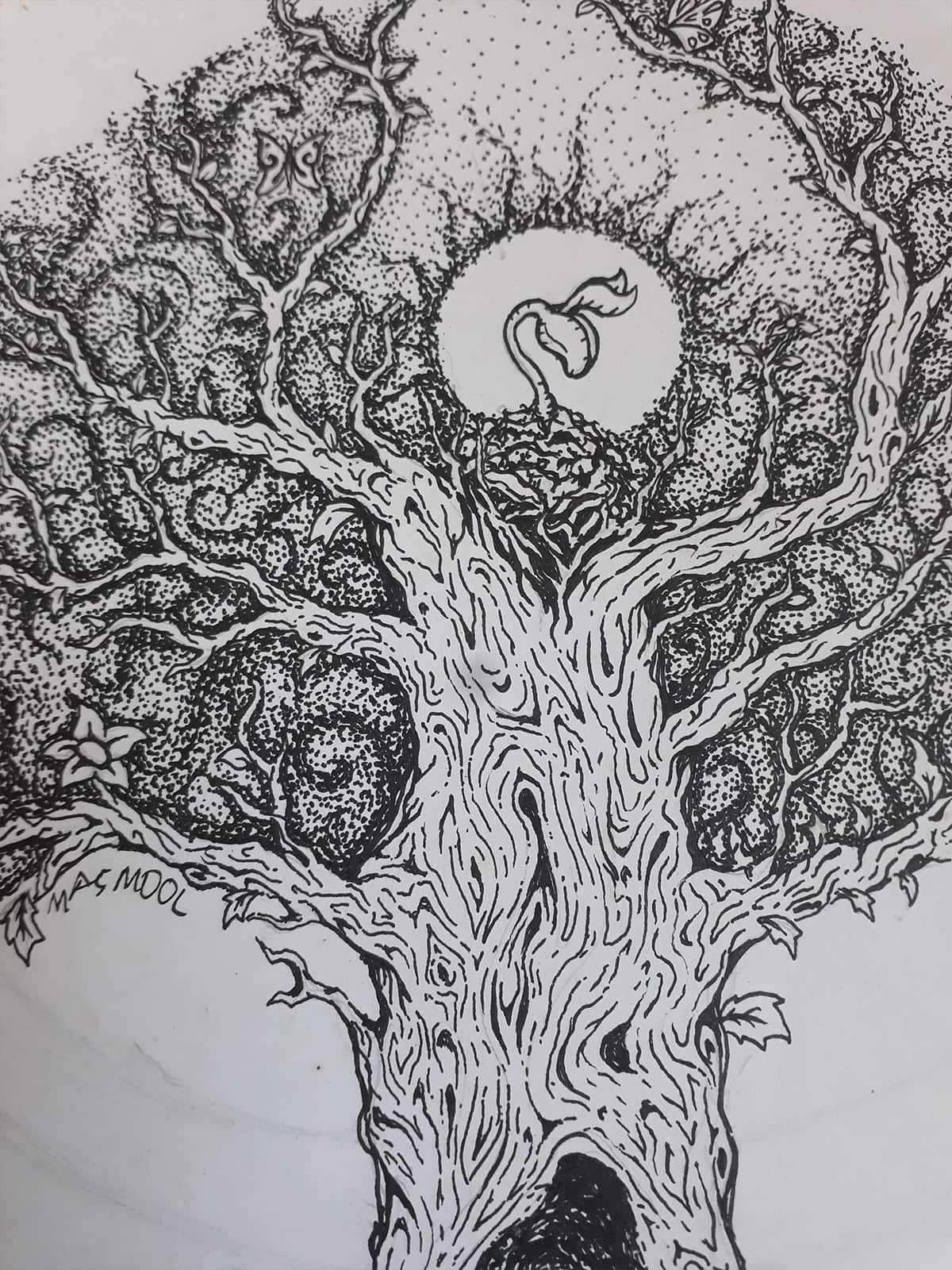 Detail ilustrasi 'Born to Idea' karya Mas Mool, 2014, menampilkan close-up.