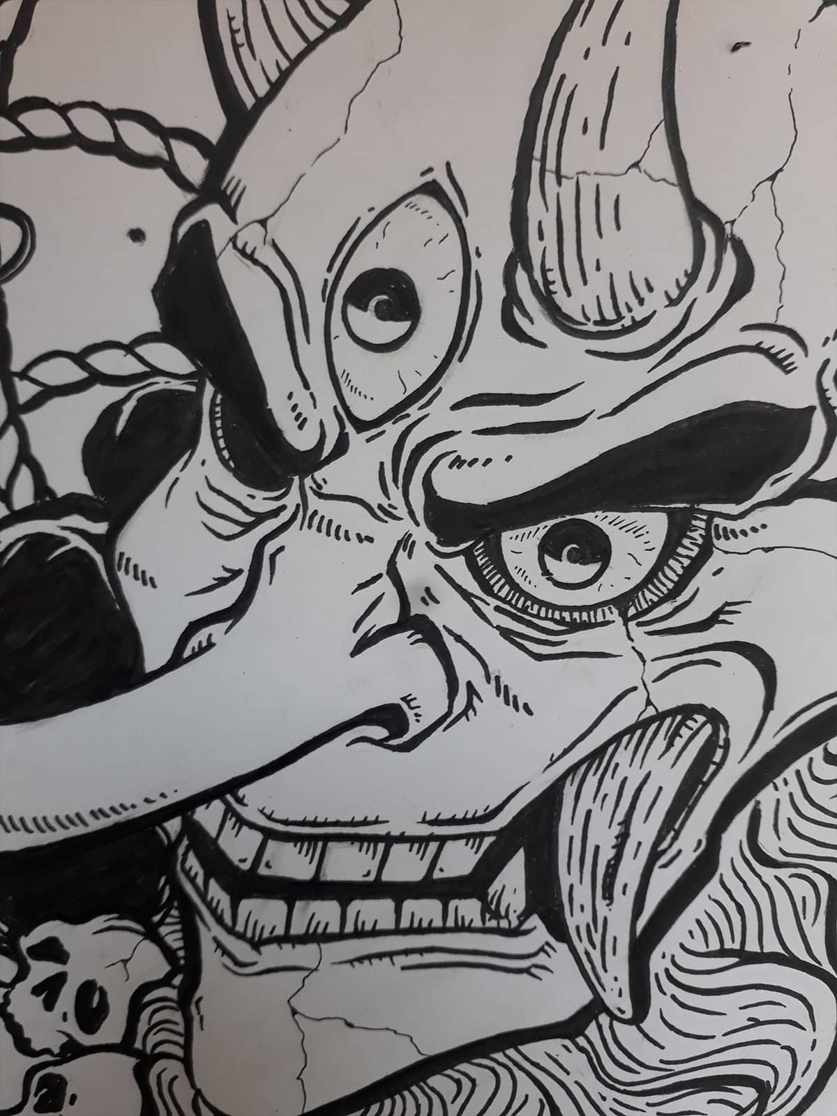 Ilustrasi tinta karya Mas Mool berjudul 'Oni Shaman' (2020)