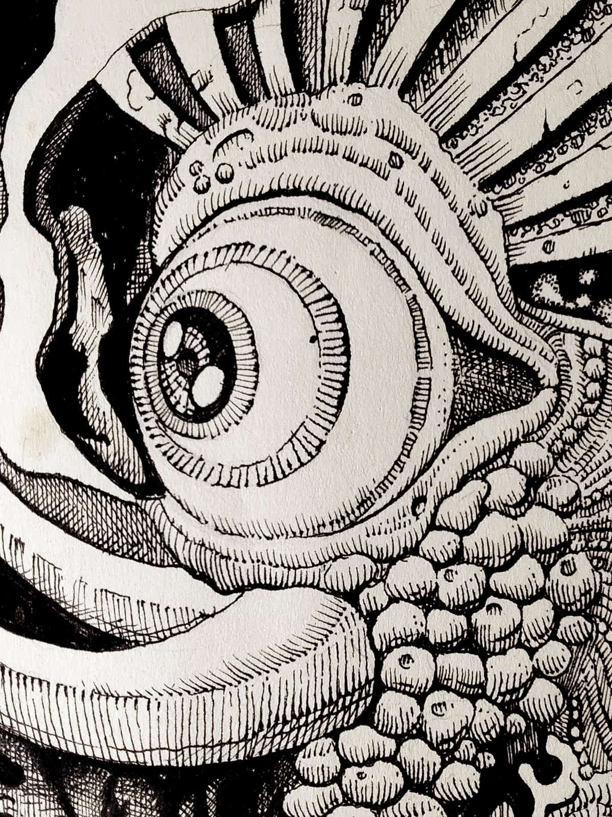 Detail ilustrasi 'Petals' karya Mas Mool, 2022, menampilkan close-up.