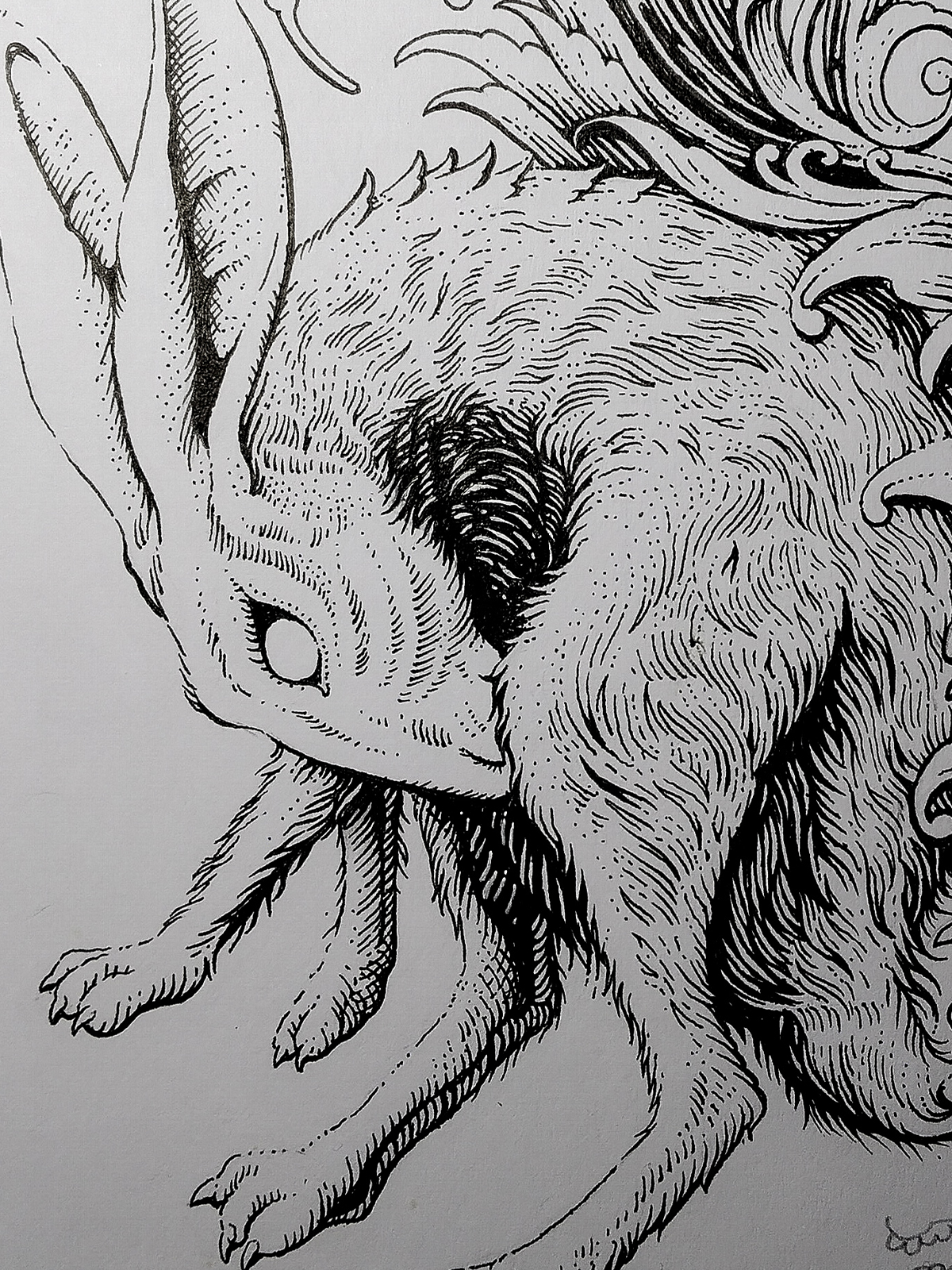 Detail ilustrasi 'Rabith Hope' karya Mas Mool, 2023, menampilkan close-up bagian kepala kelinci.