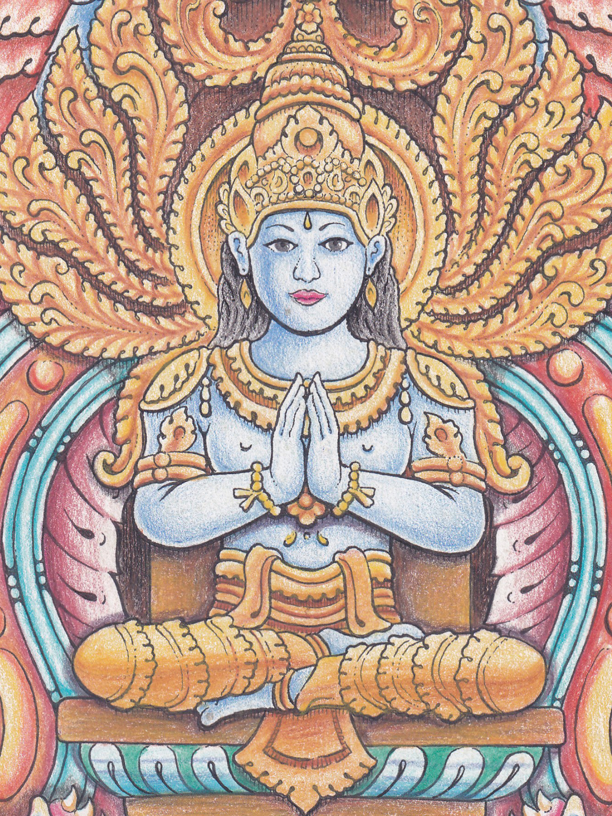 Detail ilustrasi 'Birth of the Divine Deity' karya Mas Mool, 2023, menampilkan close-up.