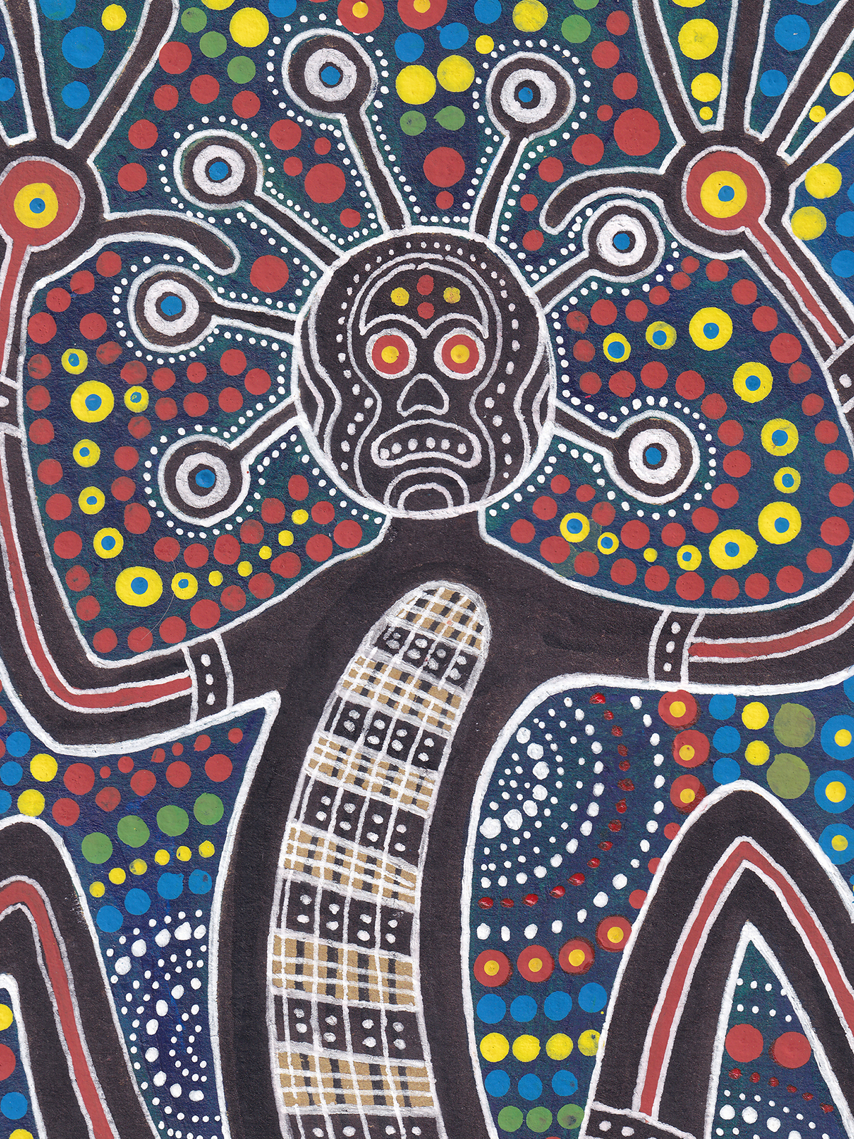 Detail ilustrasi 'Echoes of the Dreamtime' karya Mas Mool, 2023, menampilkan close-up.
