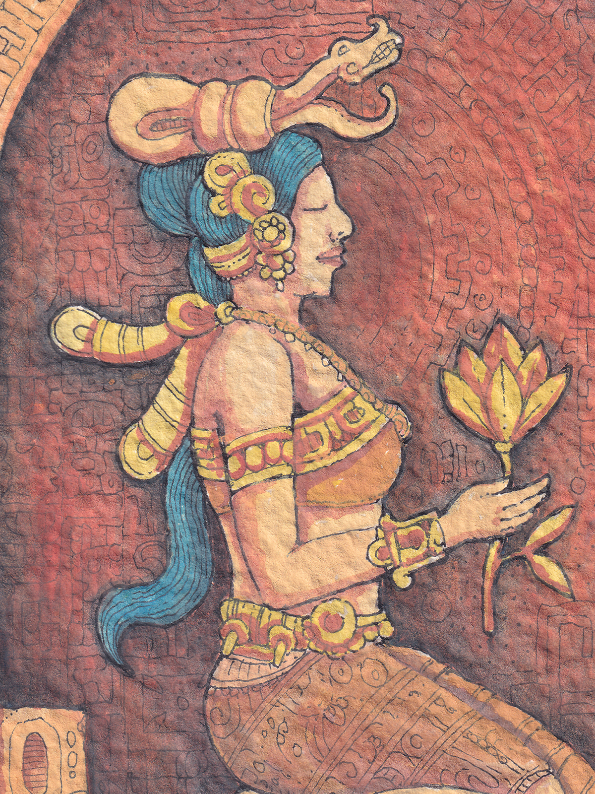 Detail ilustrasi 'Sacred Ritual of the Dawn' karya Mas Mool, 2023, menampilkan close-up.