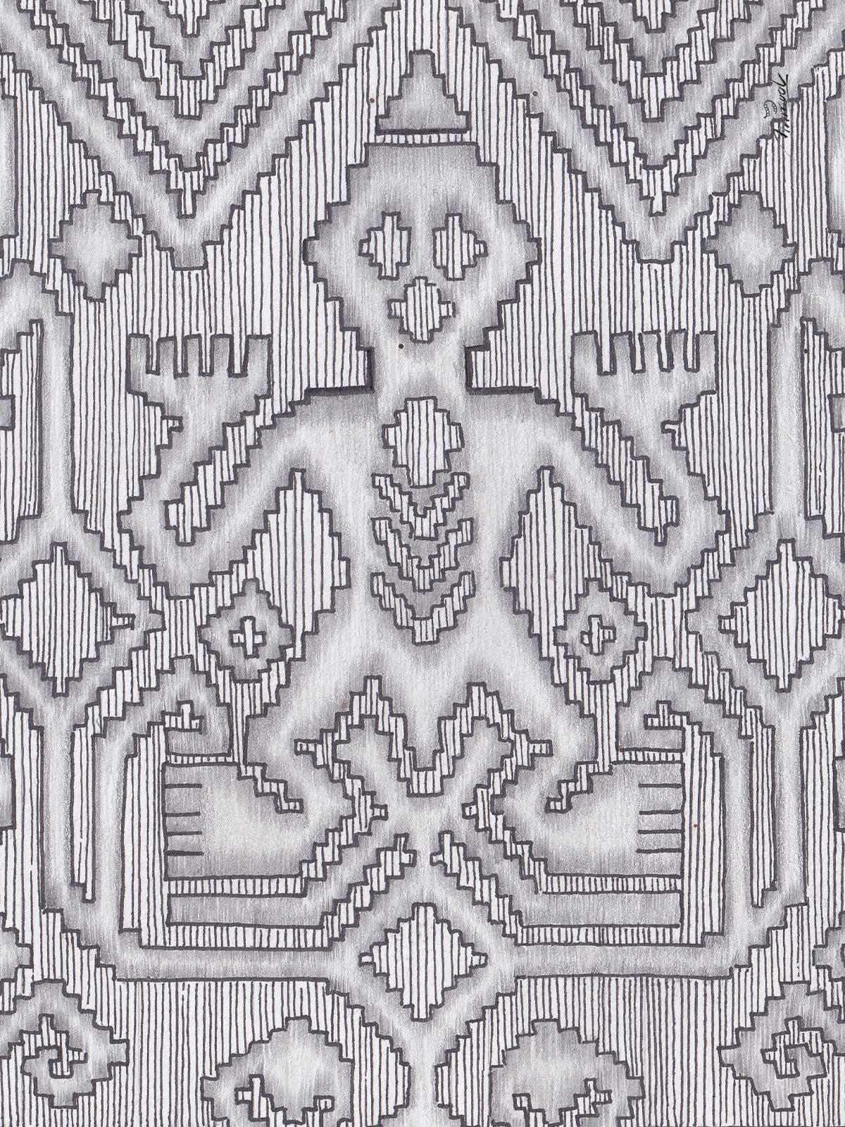 Detail ilustrasi 'Perayaan Leluhur' karya Mas Mool, 2022, menampilkan close-up.